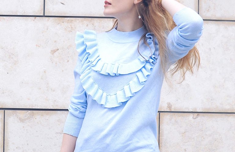 zoom ruffle top blue