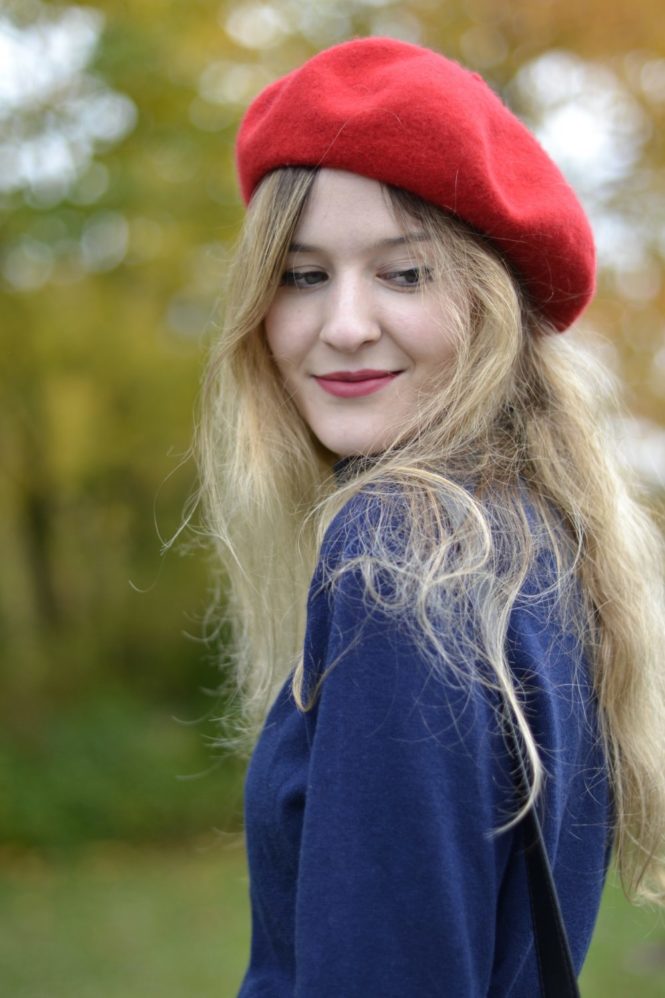 portrait red beret french girl